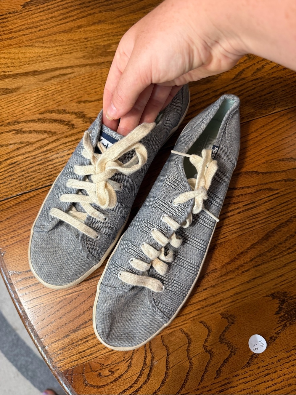 Keds Gray Canvas Lace-Up Flats with Cream Laces